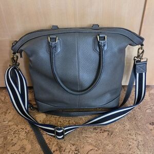 Madewell Berliner Gray Leather Tote Bag with Striped Strap
